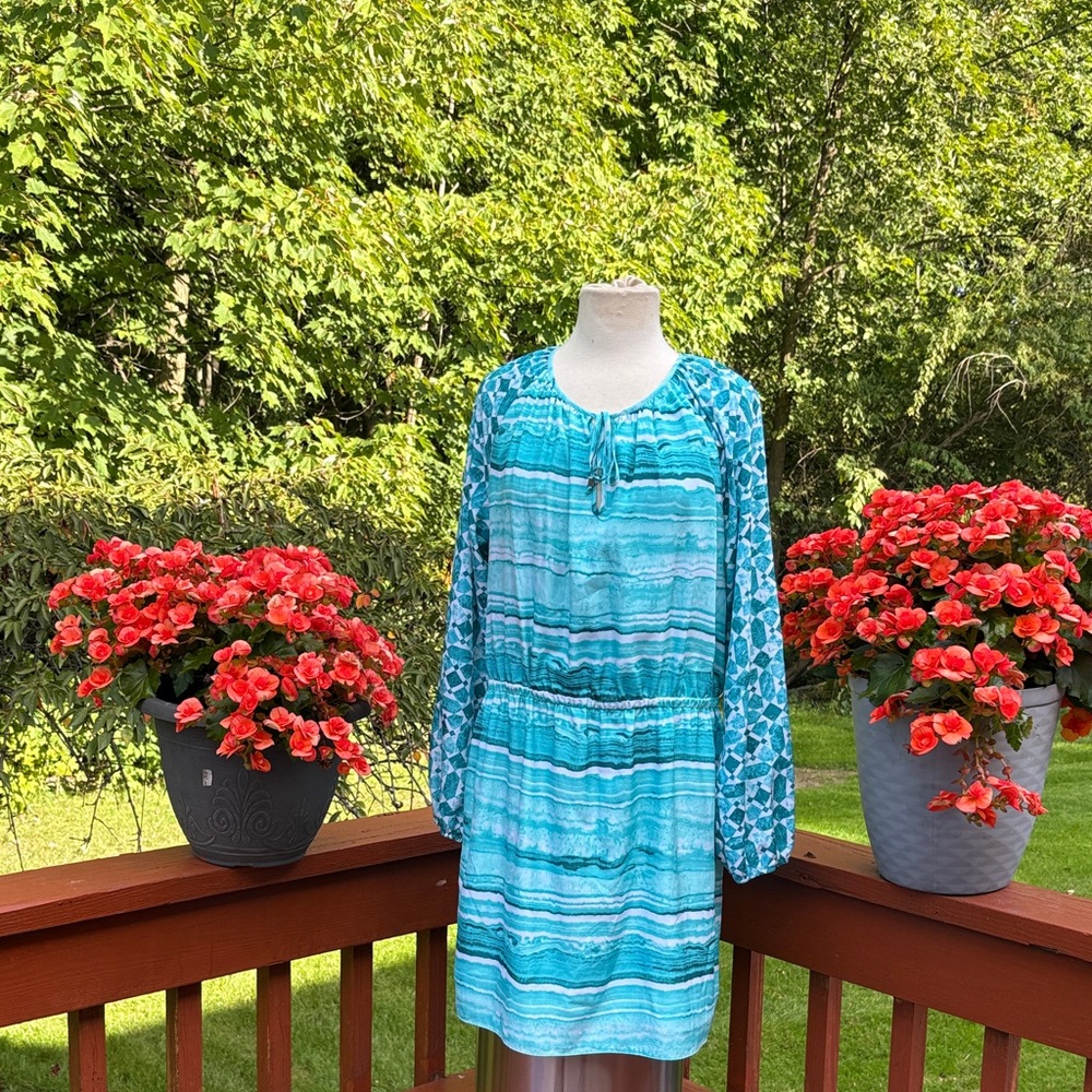 NWOT/MICHAEL Michael Kors Teal Striped Tunic dress. Absolutely no flaws.
